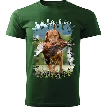 Pánské tričko tričko pro myslivce Lovu Zdar pes s bažantem 4XL (Myslivecké tričko)