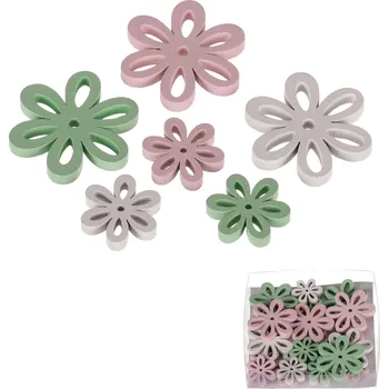 Vánoční ozdoba Autronic Kytičky dřevěné, mix barev. Cena za 1box(24ks). - KLA707