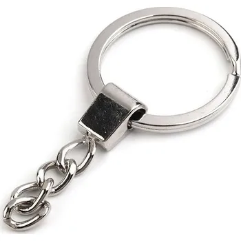 Kroužek na klíče, Ø30 mm, s řetízkem, nikl