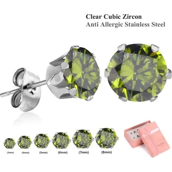 Náušnice Zirkonové náušnice Luxusteel | sada 6 párů - olivově zelená stříbrná