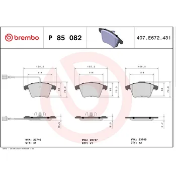 Brzdová destička Sada brzdových destiček, kotoučová brzda BREMBO P 85 082