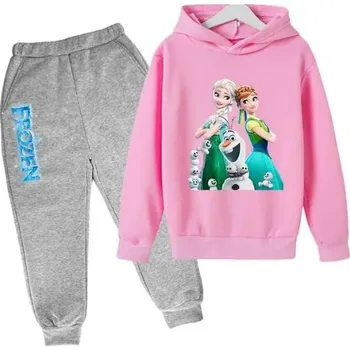 Frozen (Ledové království) Dětská tepláková souprava - Elsa a Anna (šedé tepláky) Barva: Růžová, Velikost: 100/3-4 roky
