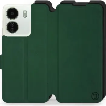 Pouzdro na mobilní telefon Flipové pouzdro Mobiwear Semiš - Xiaomi Redmi 13C - Zelené & Černé (Knížkové semišové flip pouzdro, obal, kryt na mobil Xiaomi Redmi 13C - Zelené & Černé, materiál semiš + TPU, ochrana 360°, stojánek, silikonová vanička, magnetické zavírání)