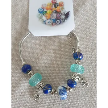 Náramek Náramek hadí ve stylu PANDORA - modrá/měsíc (délka 21cm)