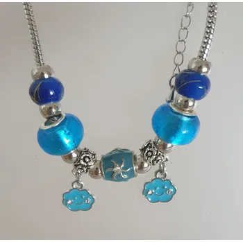 Náramek Náramek hadí ve stylu PANDORA - modrá/obláčky (délka 21cm)