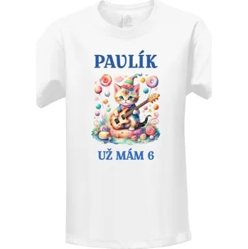 Tričko s potiskem Kočka s kytarou dětské
