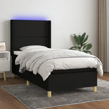 Postel vidaXL Box spring postel s matrací a LED 80 x 200 cm textil [3138751] Barva: Černá