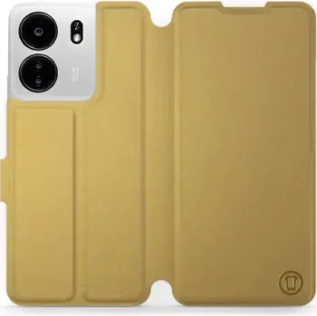 Telefonní příslušenství Flipové pouzdro Mobiwear - Xiaomi Poco C65 - Zlatavé a šedé (Knížkové flip pouzdro, obal, kryt na mobil Xiaomi Poco C65 - Zlatavé a šedé, materiál Umělá kůže + TPU - ochrana 360°, stojánek, silikonová vanička, magnetické zavírání)