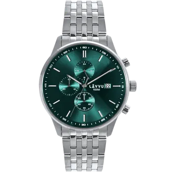 Hodinky LAVVU Pánské hodinky YSTAD Chronograph Green s vodotěsností 100M chronograf LWM0252 ( )
