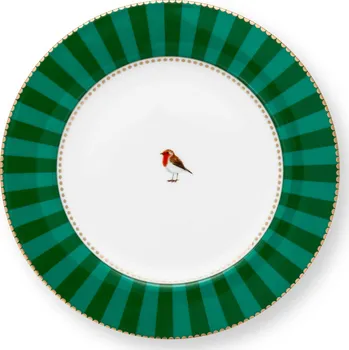 Talíř Pip Studio talíř Love Birds zelený s proužky, 17 cm