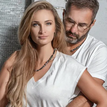 Náhrdelník Lampglas Pánský náhrdelník Forest Power s ryzím stříbrem v perlách Lampglas, jaspisem a chirurgickou ocelí