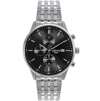Hodinky LAVVU Pánské hodinky YSTAD Chronograph Black s vodotěsností 100M chronograf LWM0251