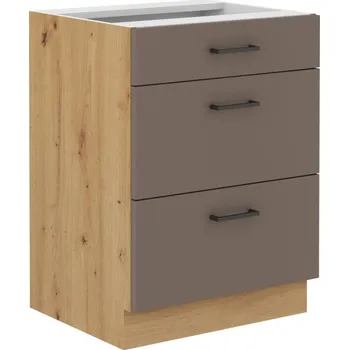 Kuchyňská linka Šuplíková skříňka BALIJA - šířka 60 cm, lanýžově šedá / dub artisan