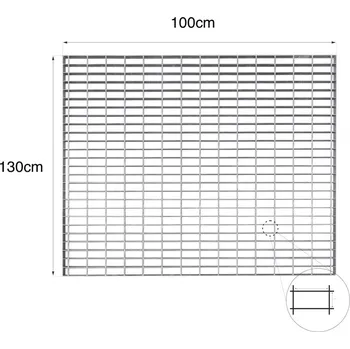 Dílenský regál Regalydoskladu Regálový rošt nakládaný - pozinkový (použitý) Parametry roštu: Š-100 cm D-130 cm V-4 cm pozink (rozměry oka:3x2/4x0.2) - použitý