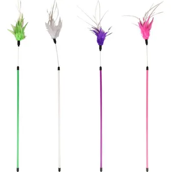 Hračka pro kočku Škádlítko FLAMINGO Rumba s peřím 75cm (MIX BAREV)