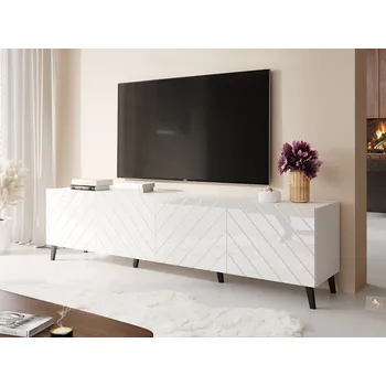 Televizní stolek TV stolek 200 cm BERMEJO - bílý / lesklý bílý