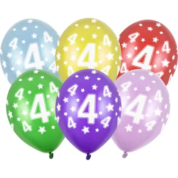 Balónek PartyDeco Balonek latex číslo 4 metalický mix barev 30 cm, 1 ks