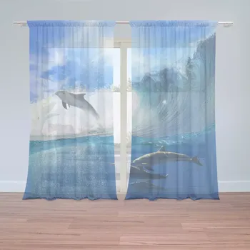 Záclona Záclony Delfíni ve vlnách: 2 ks - 150x250 cm - Sablio