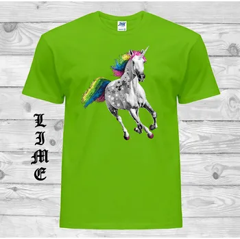 Dívčí tričko detske-levne-bavlnene-tricko-potisk-barevny-jednorozec Barva: Lime - limetková, velikost: 128