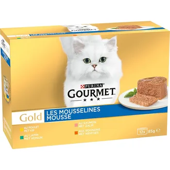 12x85g Gourmet Gold jemná paštika - mix (králičí, kuřecí, losos, ledviny)