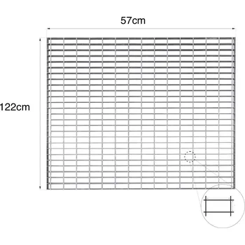 Dílenský regál Regalydoskladu Regálový rošt nakládaný - pozinkový (použitý) Parametry roštu: Š-122 cm D-57 cm H-2 cm pozink (6,5x3/2x0.2) - použitý