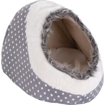 Pelíšek pro kočku Kukaň pro kočky, plyšová s bílými puntíky - D 40 x Š 40 x V 28 cm