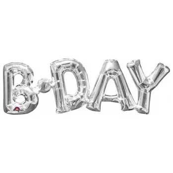 Balónek Amscan / Riethmüller Fóliový nápis B-DAY stříbrný, 66 x 22 cm
