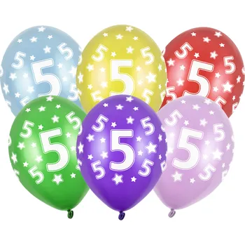 Balónek PartyDeco Balonek latex číslo 5 metalický mix barev 30 cm, 1 ks