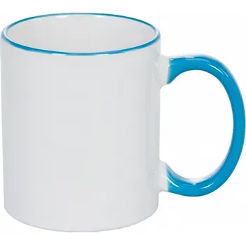 AveTech Bílý keramický hrnek se světle modrým lemem a uchem