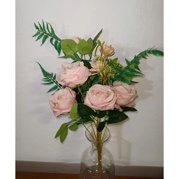 umělá květina Kytice růží, ležatá, 43 cm, růžová