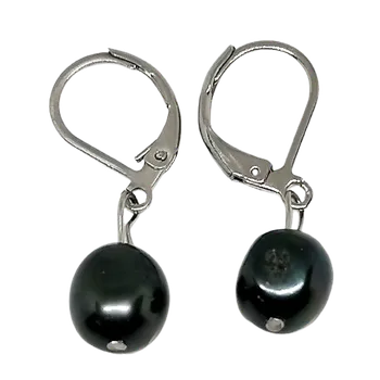 Náušnice Naušnice z říčních perel černých s ocelí