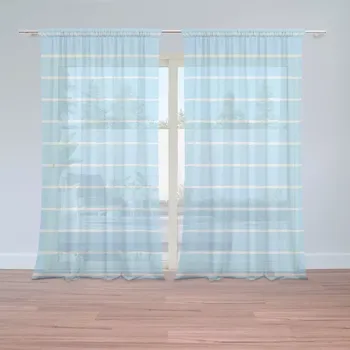 Záclona Záclony Bílé linky na modré: 2 ks - 150x250 cm - Sablio