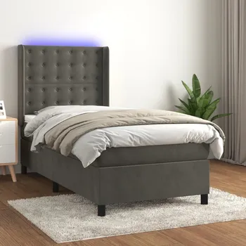 Postel vidaXL Box spring postel s matrací a LED 100x200 cm samet [3139790] Barva: Tmavě šedá