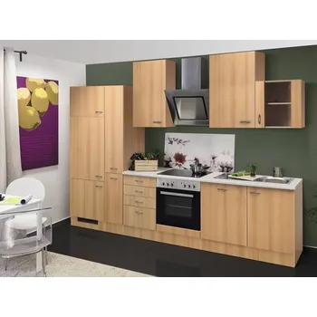 Kuchyňský blok se spotřebiči Flex Well Nano 310 cm barva čela buk matná barva korpusu buk