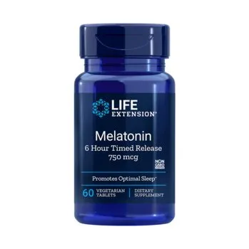 Life Extension Melatonin 6 Hour Timed Release Doplněk stravy s obsahem Melatoninu 60 ks, tablety, 750 mcg, EXP. 03/2024