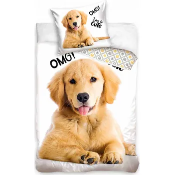 Povlečení TipTrade Štěňátko zlatý retrívr 140 x 200, 70 x 90 cm zipový uzávěr