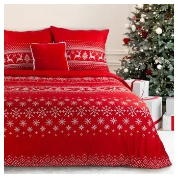 Povlečení Vánoční mikrovláknové povlečení NOEL III. červená 1x 200x220 cm, 2x povlak 70x80 cm francouzské povlečení MyBestHome