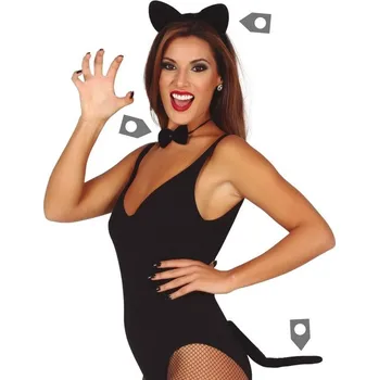 Karnevalový doplněk Sada - Kočička - ocásek, motýlek a uši na čelence