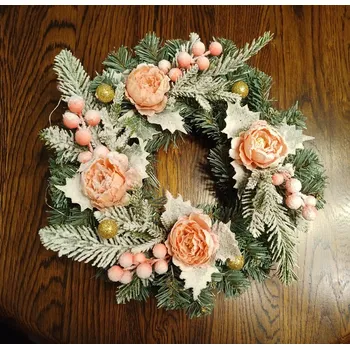 Věnec Věnec stříbrný smrk, zasněžené růže