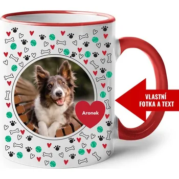 Hrnek s vlastní fotkou pejska a jménem, Barva Červená, Velikost 330 ml, Canvas Keramický hrnek s barevným uchem Bezvatriko.cz 2331