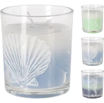 Svíčka Svíčka ve skle vonná 70x75mm vícebarevný vrstvený vosk letní motivy , mix barev