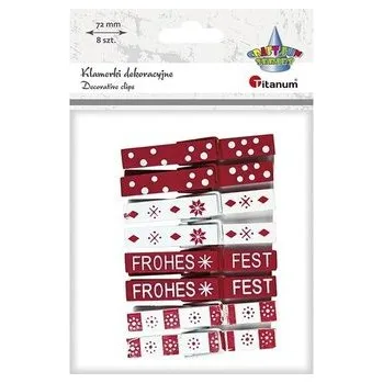 Set školních potřeb Klamerki drewniane białe, czerwone świąteczne 8szt