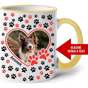 Hrnek s vlastní fotkou pejska a jménem 2, Barva Žlutá, Velikost 330 ml, Canvas Keramický hrnek s barevným uchem Bezvatriko.cz 2332
