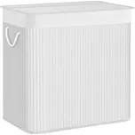 SONGMICS Koš na prádlo bambusový 150l, třídící, 3 přihrádky, bílý bambus, textil