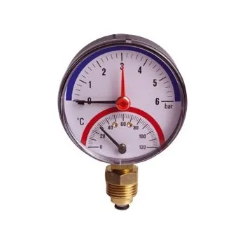 H-LINE termomanometr se spodním napojením G 1/4" a jímkou 1/2", D=80 mm, 0-6 Bar