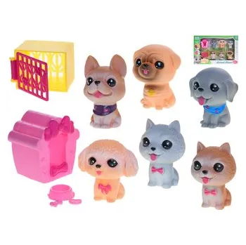 Figurka Pejsci 7-8cm po stisknutí pískací s doplňky 6ks v krabičce