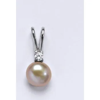 Přívěsek Stříbrný přívěsek přírodní perla lososová - P1243 (Stříbrný přívěsek s perlou 6 mm a zirkonem)