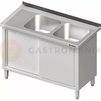 Kuchyňská linka Stůl nerezový s dřezem dvoukomorovým na pravé straně se skříňkou s posuvnými dvířky 1700x600x850 mm | STALGAST, 980906170