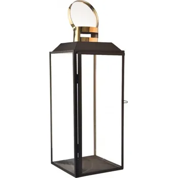 Svícen Lucerna kov černá/zlatá malá 14x14x34 cm