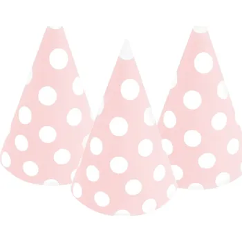 Party dekorace Paper Design Čepička papírová 6ks, 15,5cm sv.růžová s puntíky